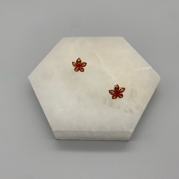 Vintage Red and Gold Floral Earrings. Good Condition. - Picture 2 of 3